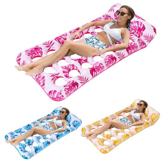Adults Inflatable Pool Float Mat with Headrest Foldable Summer Beach Lake Float Raft Water Lounger Swimming Pool Sun Tanning Bed