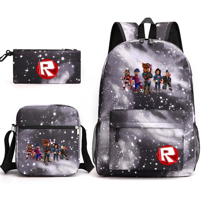 Large Capacity Schoolbag with Shoulder Strap; Student Three-piece Pencil Case Set
