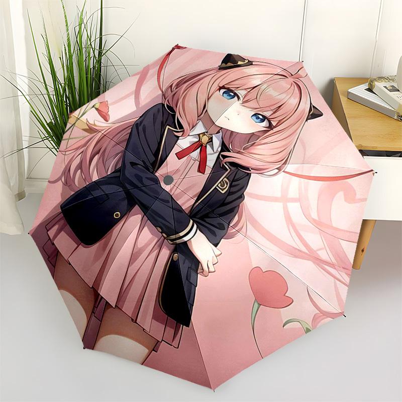 1pc Pink Ribbon Cat Ear Umbrella - Automatic Opening, Foldable Design, Outdoor Use, Festival Gift for Fans and Travelers.I077