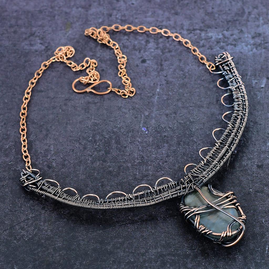 Labradorite Gemstone Handmade Copper Wire Wrap Jewelry Necklace 18" ET-4951