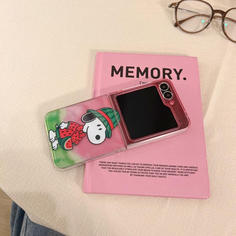 Cute Mango Watermelon Cartoon Snoopy Sparkling Folding Phone Case for Samsung ZFlip 5 6 7 Zflip5/6/7 Funny Fruit Snoopy Cover