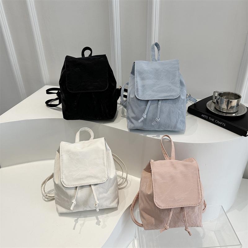 Vintage American College Style Fashion Texture Solid Color Casual Design Commuter Handheld Backpack Female
