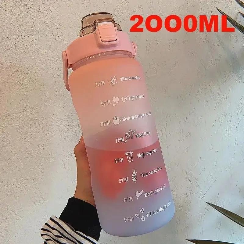 Bidon de apă sport 2L Rezistent la temperaturi înalte Cupă cu pai gradată Curcubeu Mat Culoare progresivă Cupă de apă Cupă de plastic