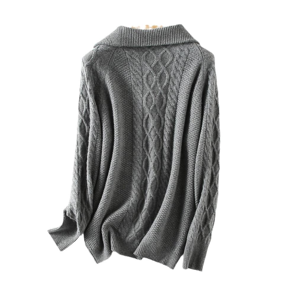 23 Autumn Winter Women's Thick Cashmere High Neck Zipper Sweater - Loose Knit Base Layer
