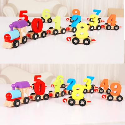 Bile de lemn blocuri de construcție pentru copii tren digital puzzle asamblare tren de lemn colorat jucării educative