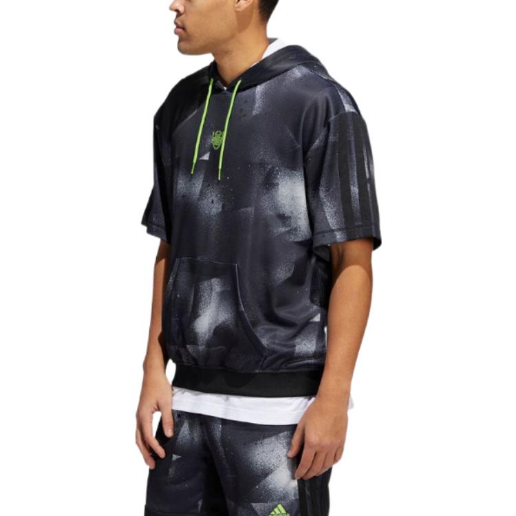 Adidas Gradient Design Breathable Casual Hooded Short Sleeve T-Shirt Men Tops Black HB5427