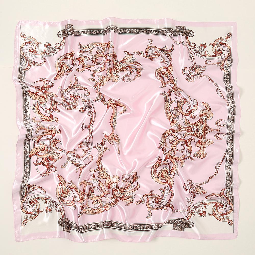 Fashion Scarves Women Shawl Print Silk Satin Hijab Female Bandana Luxury Square Ladies Bandanna Foulard Muffler 90*90Cm