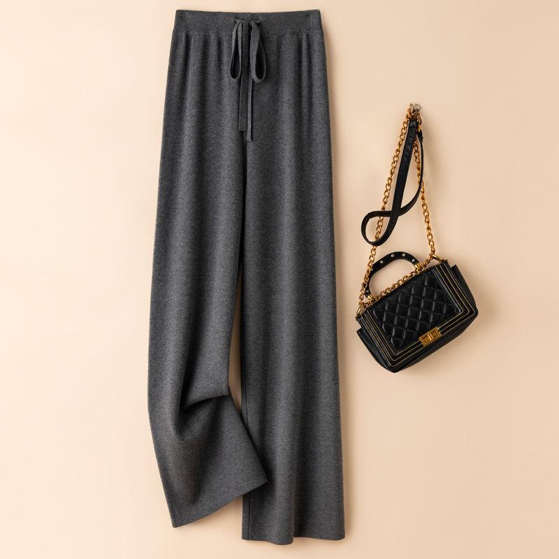 Thick Warm Knitted Casual Chic Basic Soft Elastic High Waist Women's Pants Korean Fashion Straight Ankle-Length Pants For Women