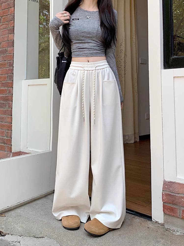 Women's Wide Leg High Waist Drapey Trousers - Spring/Autumn 2025, Loose Slimming Floor-Length Casual Pants.