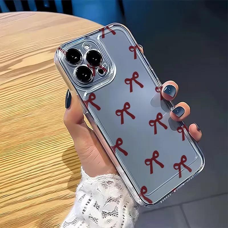 Pink Bow Design Transparent TPU Phone Case for Xiaomi 15T 14T Pro 12T 14 13T Pro 11 Lite 4G 5G Poco X7 F7 F6 X6 X5 F5 Pro Cover