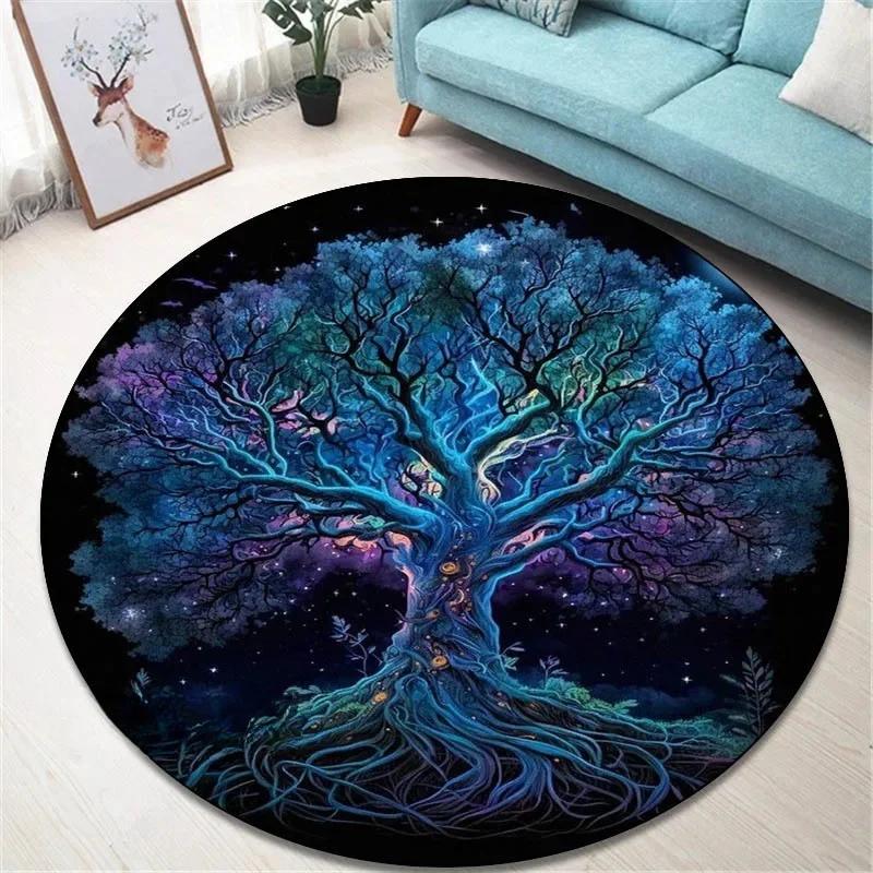 Runder Vintage-Teppich 'Baum des Lebens' für Wohnzimmer und Schlafzimmer Eleganter rutschfester Teppich Stilvolle dekorative Bodendekoration Perfektes Geschenk