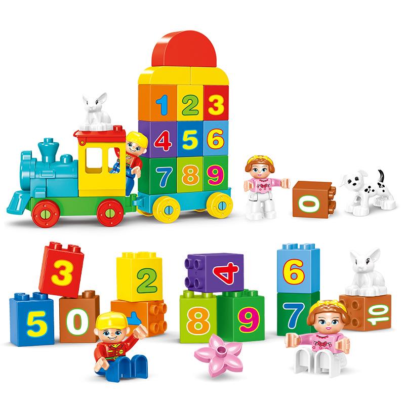 Blocuri Puzzle Tren cu Numere pentru Copii, 50 de Piese cu Găleată de Depozitare