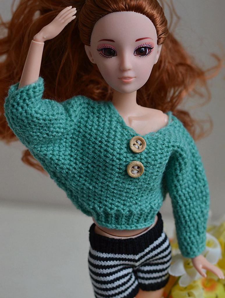 Green Causal Clothes For Barbie Doll House Knitted Sweater Top  For 1/6 BJD Doll Your Choice Kids DIY Dollhouse Toy For Children Collection