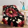 Red Floral blanket with Golden Leaves on Black Background Design blanket, suitable for use in the bedroom, living room, on the sofa