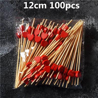 100pcs 12cm Fruit Cocktail Pick Stick Different Style Bamboo/PVC Buffet Cupcake Toppers Bar Tools Barware