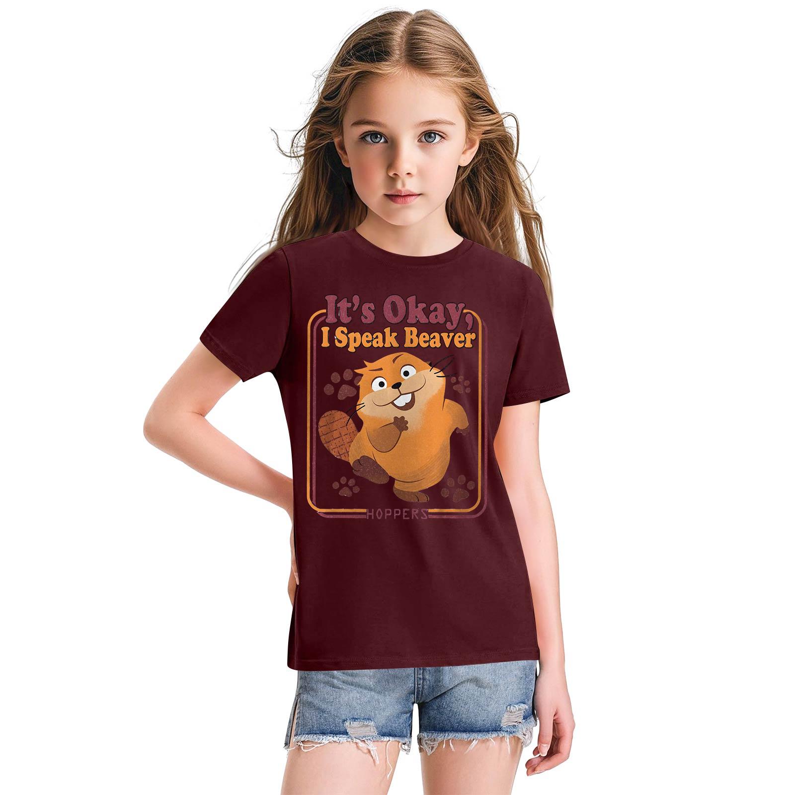 

Модная рабочая одежда с короткими рукавами и круглым вырезом, топы с принтом для детских летних топов 160 винный