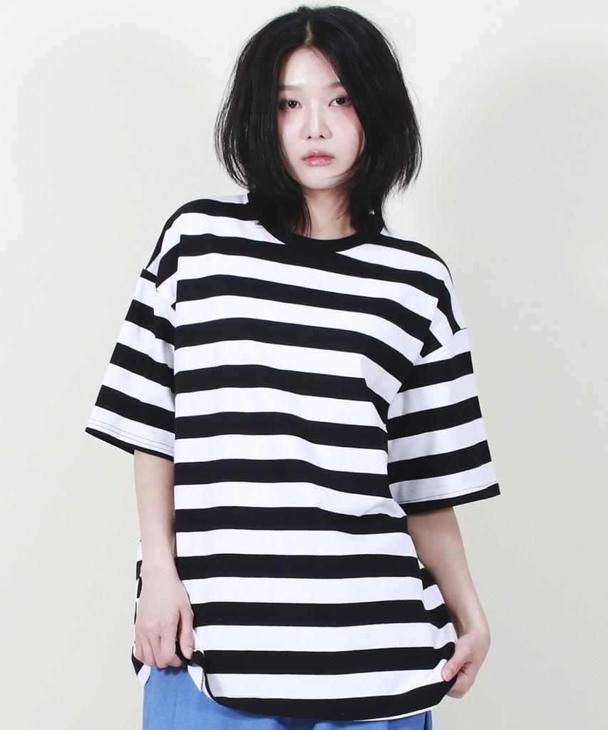 Deumakeu Bold Stripe Oversized Short Sleeve T-Shirt Black