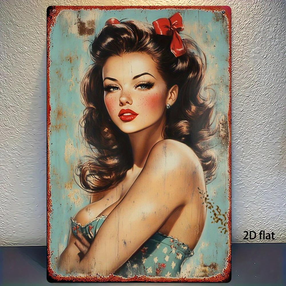 Vintage Metal Tin Sign x Inch Retro Pinup Girl Wall Art for Bar Cafe Kitchen Garage Decor