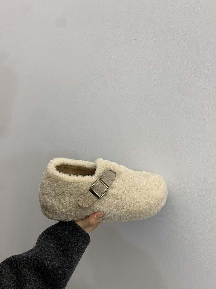 Sheepskin version~ Square head sequined flower toe sandals women's French exquisite skirt one word with wedge heel Roman sandals