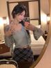 Women's Retro Blue Plaid High-Waist Fishtail Skirt – Korean Style, Slimming Mid-Length, Versatile for Autumn
