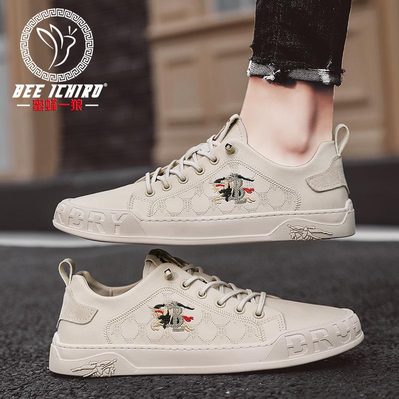 Men's shoes casual soft leather little white shoes four seasons summer breathable leather board shoes lazy shoes