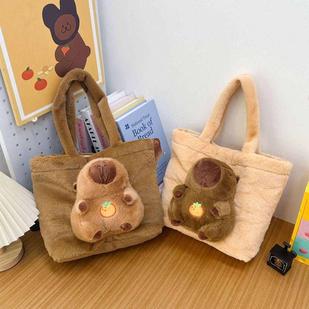 Cartoon Plush  Doll Tote Bag Large Capacity Fluffy Shoulder Bag Casual Kid Schoolbag  Daily
