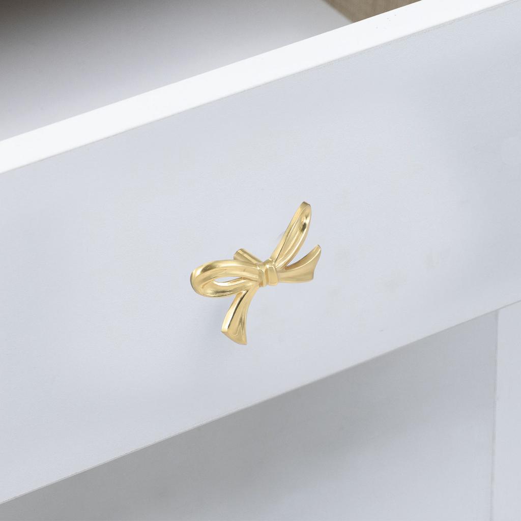 2Pcs Bowknot Cabinet Pull Handle Brass Knobs for Drawer Wardrobe Dresser Cupboard Decorative Furniture Hardware