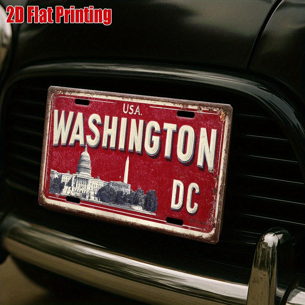 2D Flat Vintage Metal License Plate Washington DC Aluminum Sign for Office Decor, History Wall, Study Room