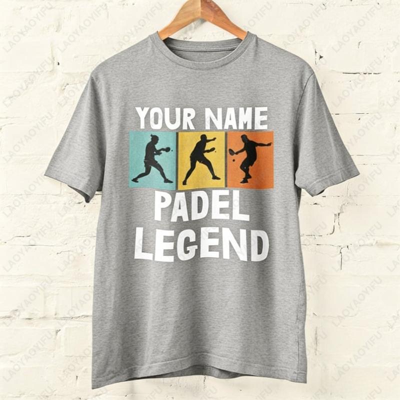 Personalised Your Name The Padel Legend Cotton TShirt for Padel Fans Tennis Player Silhouette Sports Casual Printed Unisex Tops