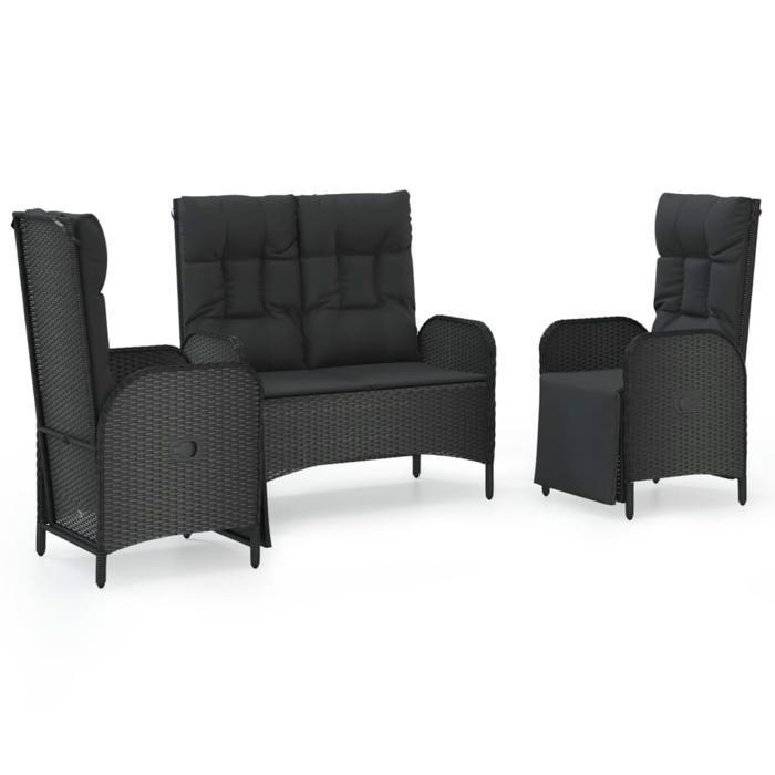 Maison Exclusive - Ensemble à manger de jardin avec coussins 3 pcs Noir
