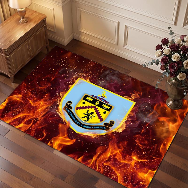 Burnley Football Print Crystal Velvet Rug, Comfortable Water Absorbent Non Slip Indoor Floor Carpet