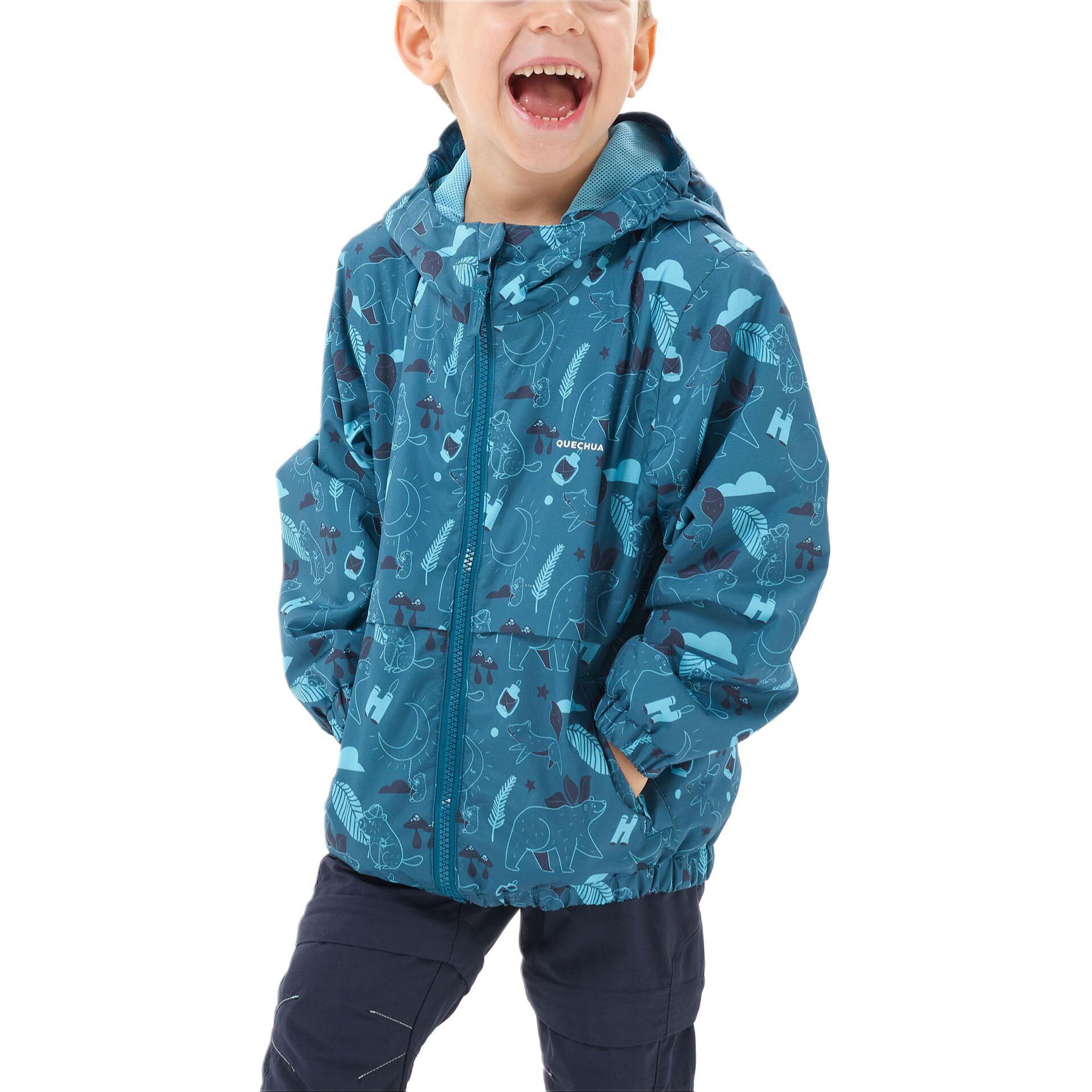 

DECATHLON MH500 QUECHUA Waterproof Breathable Full Print Hooded Jacket Dark Prussian Blue/Blue Small and Medium Children. 113-122
