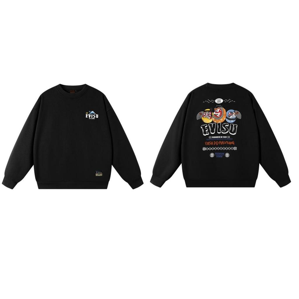 Fukujin EVISU2025 Unisex Round Neck Hoodie - Trendy Cotton Streetwear Pullover with Print