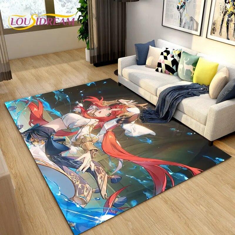 Genshin Impact Game Gamer Cartoon Area Rug,Carpet Rug for Living Room Bedroom Sofa Doormat Decoration, Kids Non-slip Floor Mat