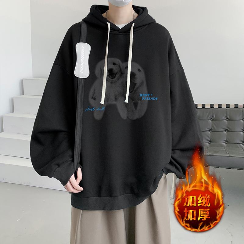 Funny Men's Oversized Hoodie Black 7XL Hoodies with Hat Oversize for Men Dog Print Man Casual Wear Hoody Male Sweatshirt