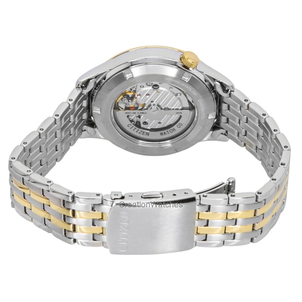 Citizen Montre Homme Bicolore Acier Inoxydable Cœur Ouvert Cadran Vert Automatique NH9134-83X