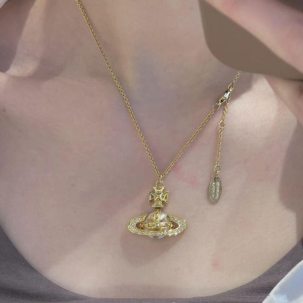 Empress Dowager Cixi Saturn Stud Diamond Necklace: Elegant, Versatile, 3D Planet Design Sweater Chain