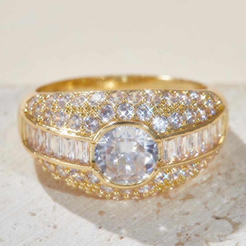 Luxurious and Sparkling Circular Zircon Inlaid Ring, An Anniversary Gift for Wife, Exquisite Jewelry Size 6-10