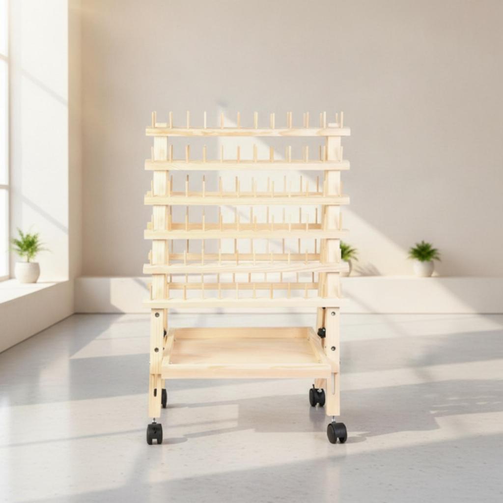 Hair Weaving Rack with Wheels Wooden Extension Stand Pegs Mobile