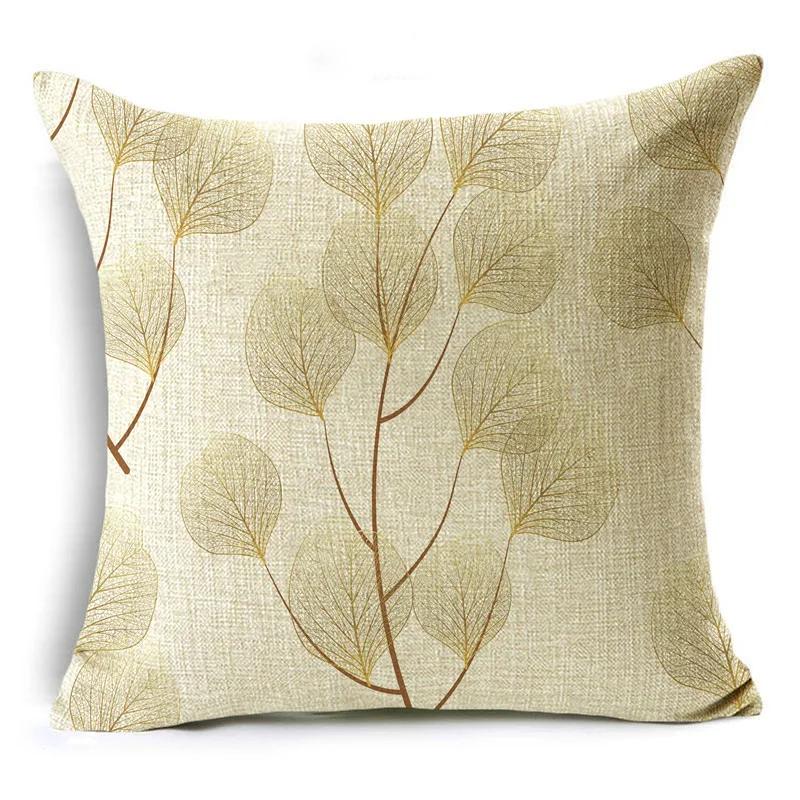 Nordic Style Golden Leaf Simple Bedside Cushion Cover Living Room Sofa Decoration Pillowcase 4040cm/4545cm/5050cm