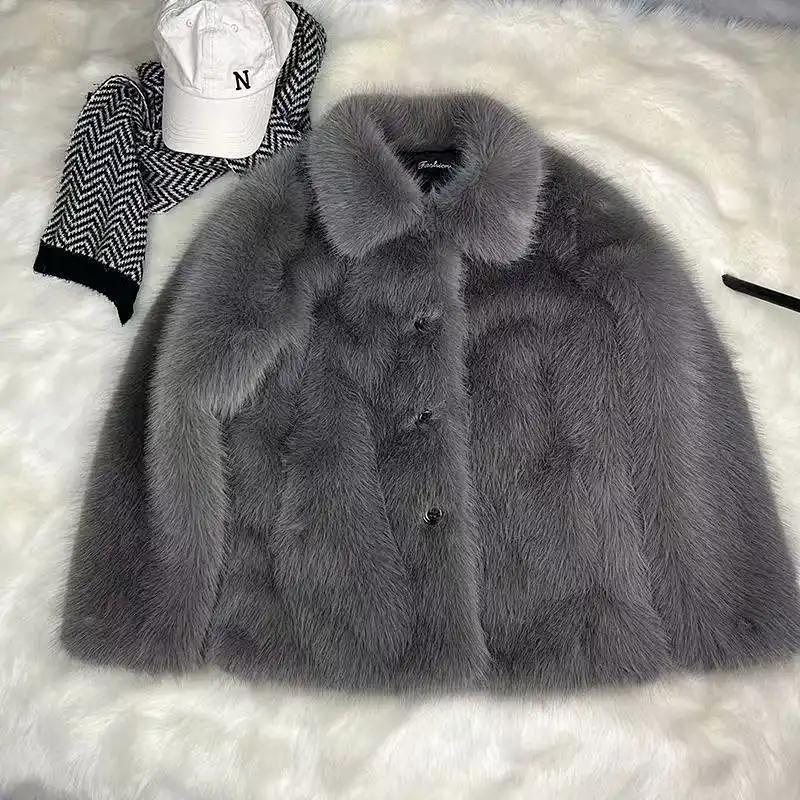 

Мужская короткая куртка серого цвета с воротником из искусственного меха, на пуговицах, мягкая, для повседневной носки M серый