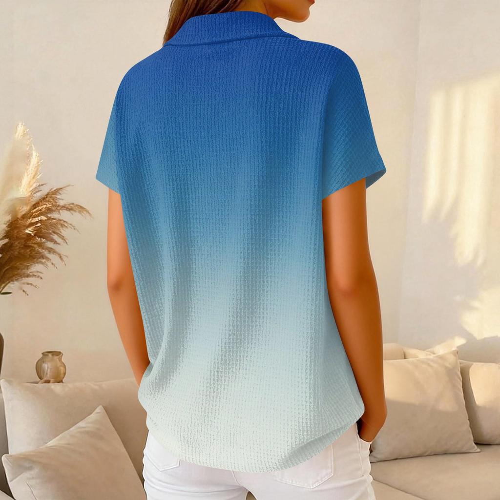 Polo Décontracté à Manches Courtes pour Femme en Tricot Gaufré Col Boutonné Coupe Ample Haut Léger pour un Usage Quotidien