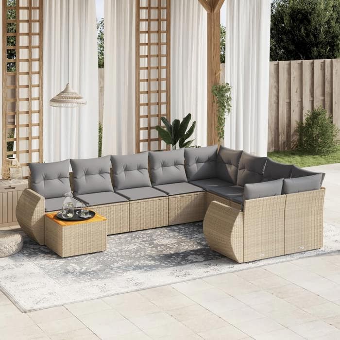 VidaXL Garden Lounge Set with Cushions 10 Pcs, Patio Sofas, Patio Furniture Set, Outdoor Furniture, Beige 3225170
