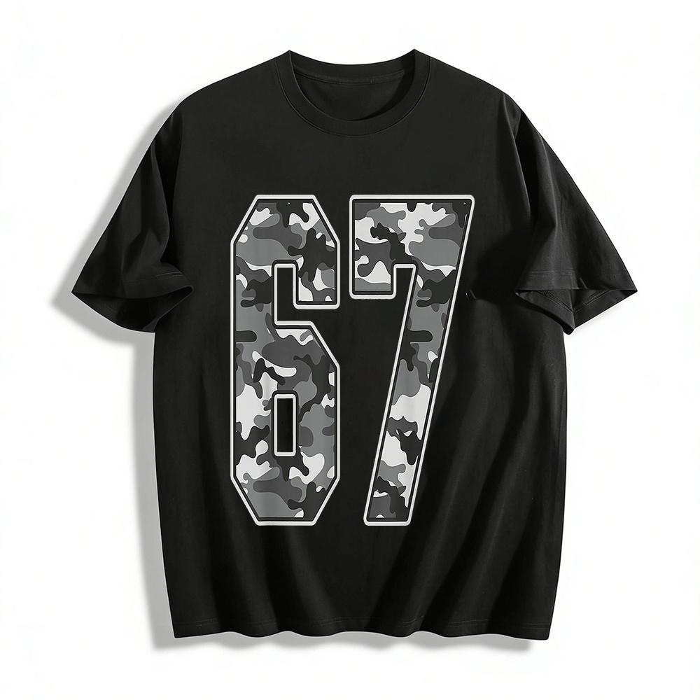 

Urban Gray Camo No.67 Print Casual Loose Crew Neck Tee Pure cotton T-shirt 6XL