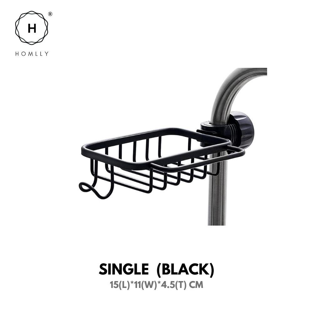 Homlly Aluminum Detachable Single Double Sponge Dish Cloth Facuet Tap Holder Shelf with Towel Hooks (X2PCS)