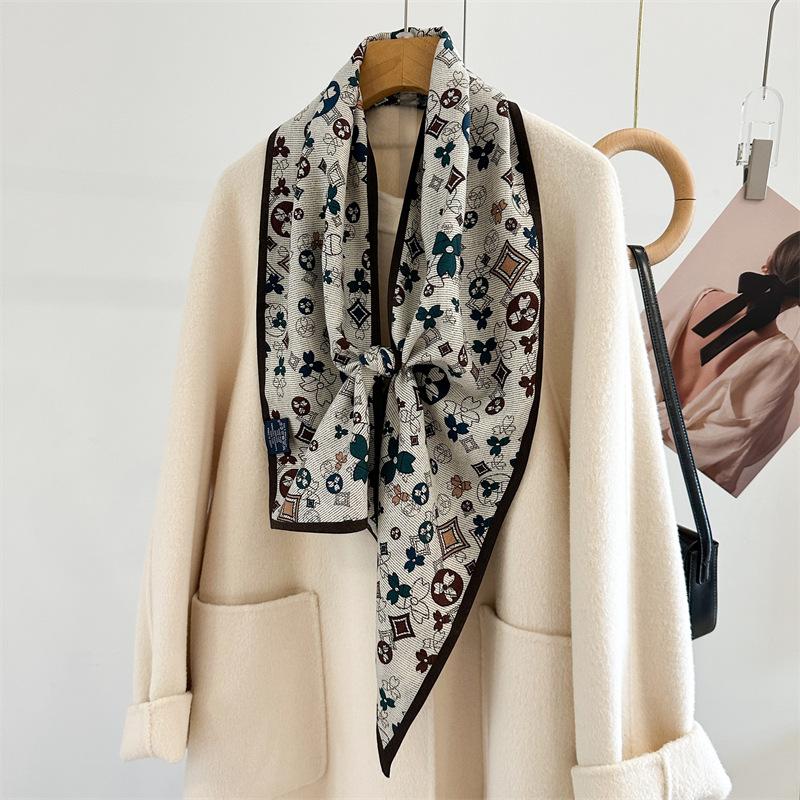 Double-layer Double-sided Silk Silk Scarf Korean Version of the New Autumn and Winter Light Luxury Versatile Diagonal Long Streamer Scarf