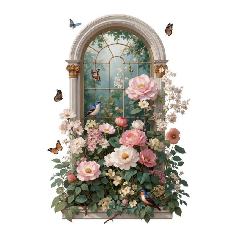 Arched Faux Window Wall Decal Flower and Butterfly Wall Sticker