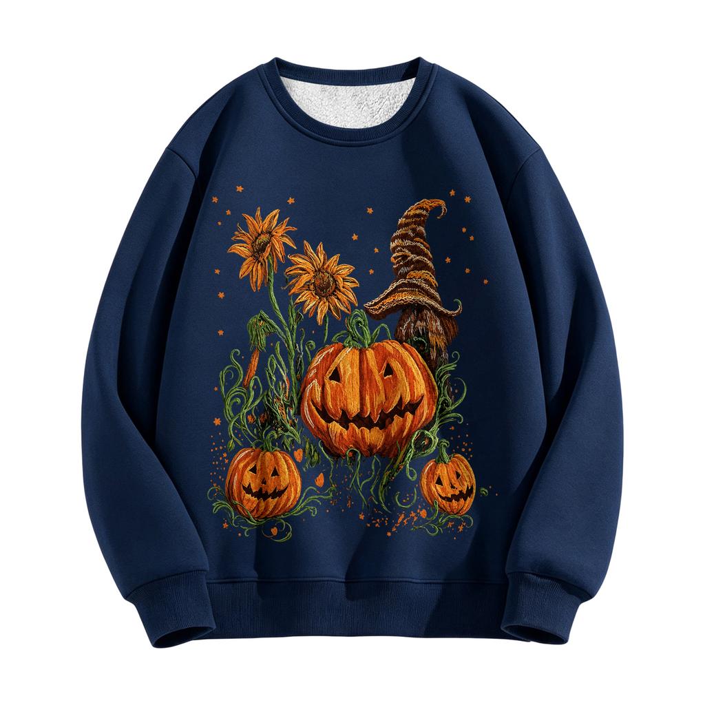 Vintage Oil Painting Pumpkin Sunflower Pullover Sweatshirt for Fall Winter
