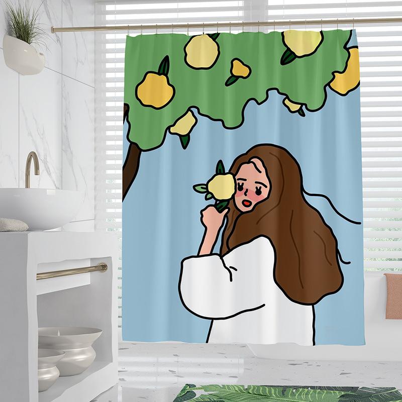 Cartoon Minimalist washable Dirt-Resistant Shower Curtain Shower Head waterproof Polyester Bath Curtain For Home Decor