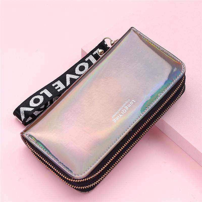 

Double Zipper Women s Long Wallet Female Laser Soft PU Leather Coin Clutch Bag Large Capacity Business Card Holder Arrival
